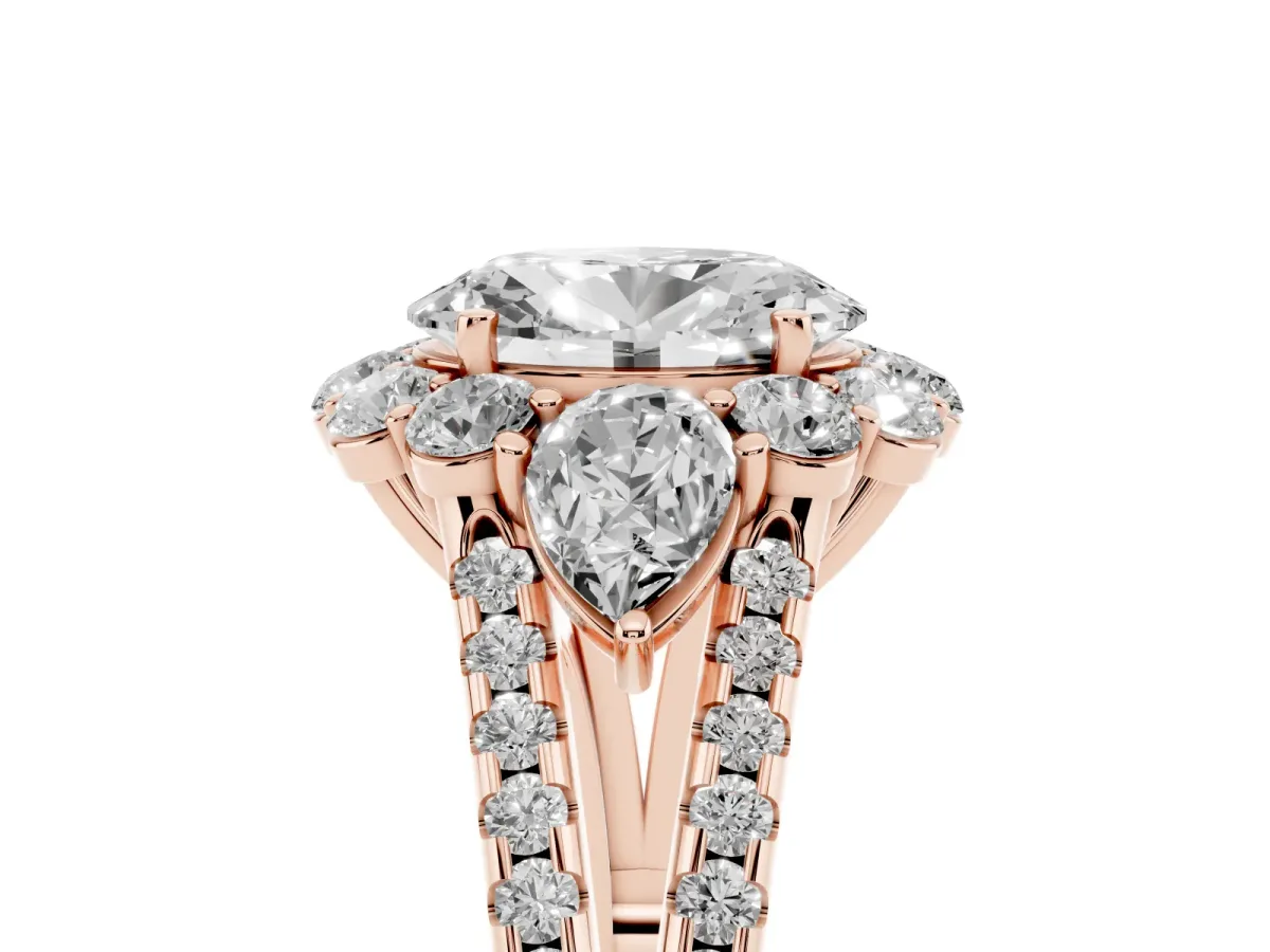 Oval Cut Halo Split Shank Diamond Engagement Ring with Prong Setting Rose gold