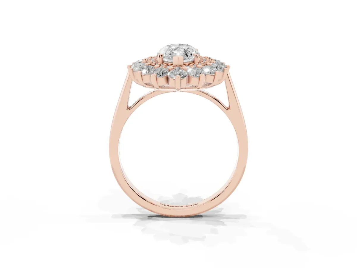 Marquise Cut Diamond Floral Double Halo Engagement Ring with Prong Setting Rose gold