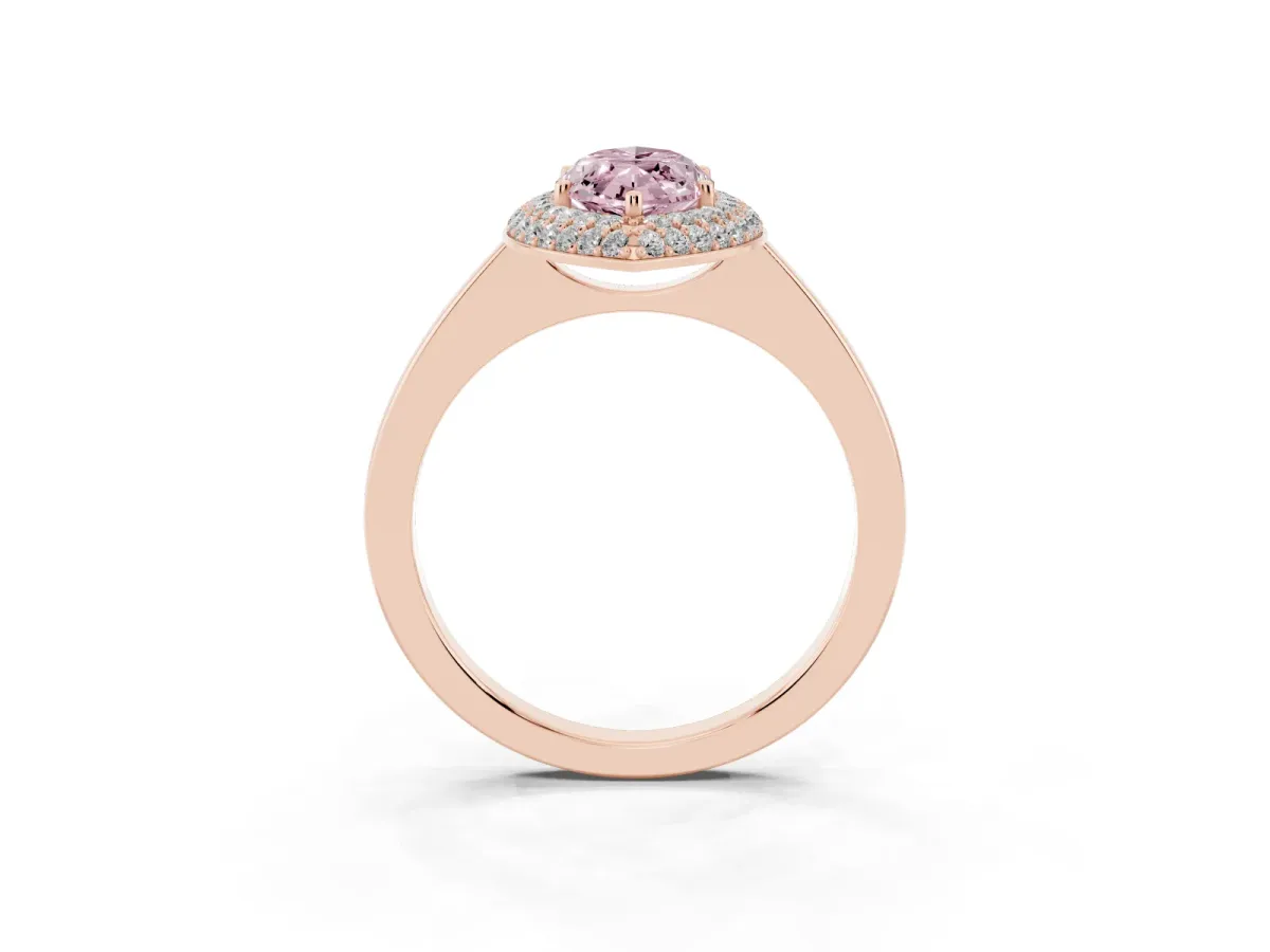 Fancy Pink Marquise Cut Halo Diamond Engagement Ring with Solitaire Band and Four-Prong Setting Rose gold