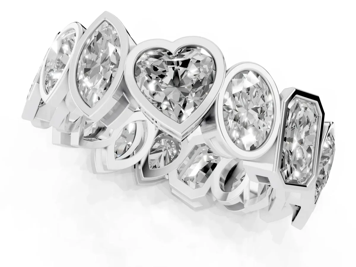 Mixed Shape Diamond Bezel Set Eternity Wedding Band Silver