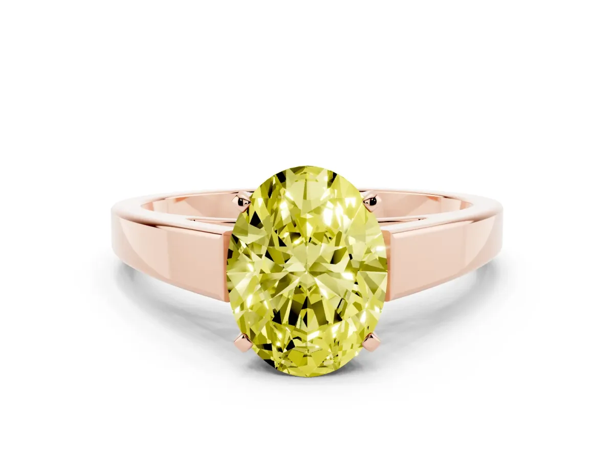 Fancy Yellow Oval Cut Solitaire Engagement Ring with Four-Prong Setting and Tapered Band Rose gold