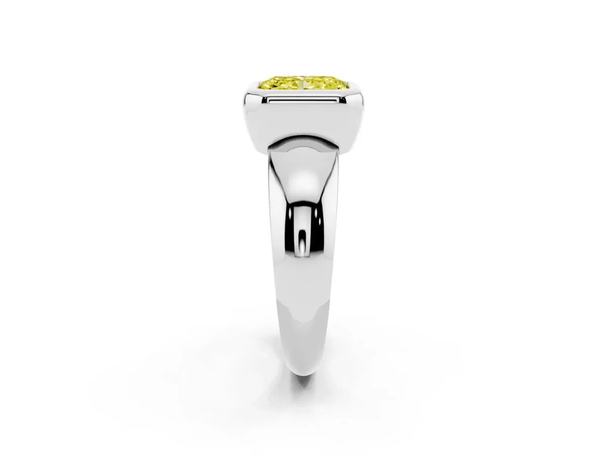 Fancy Yellow Bezel Set Radiant Cut Solitaire Ring with Wide Band Silver