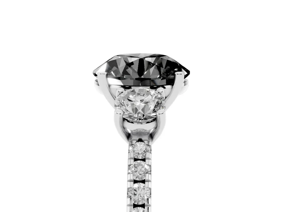 Fancy Black Three-Stone Round Cut Cut Diamond Pavé Band with Prong Setting Silver