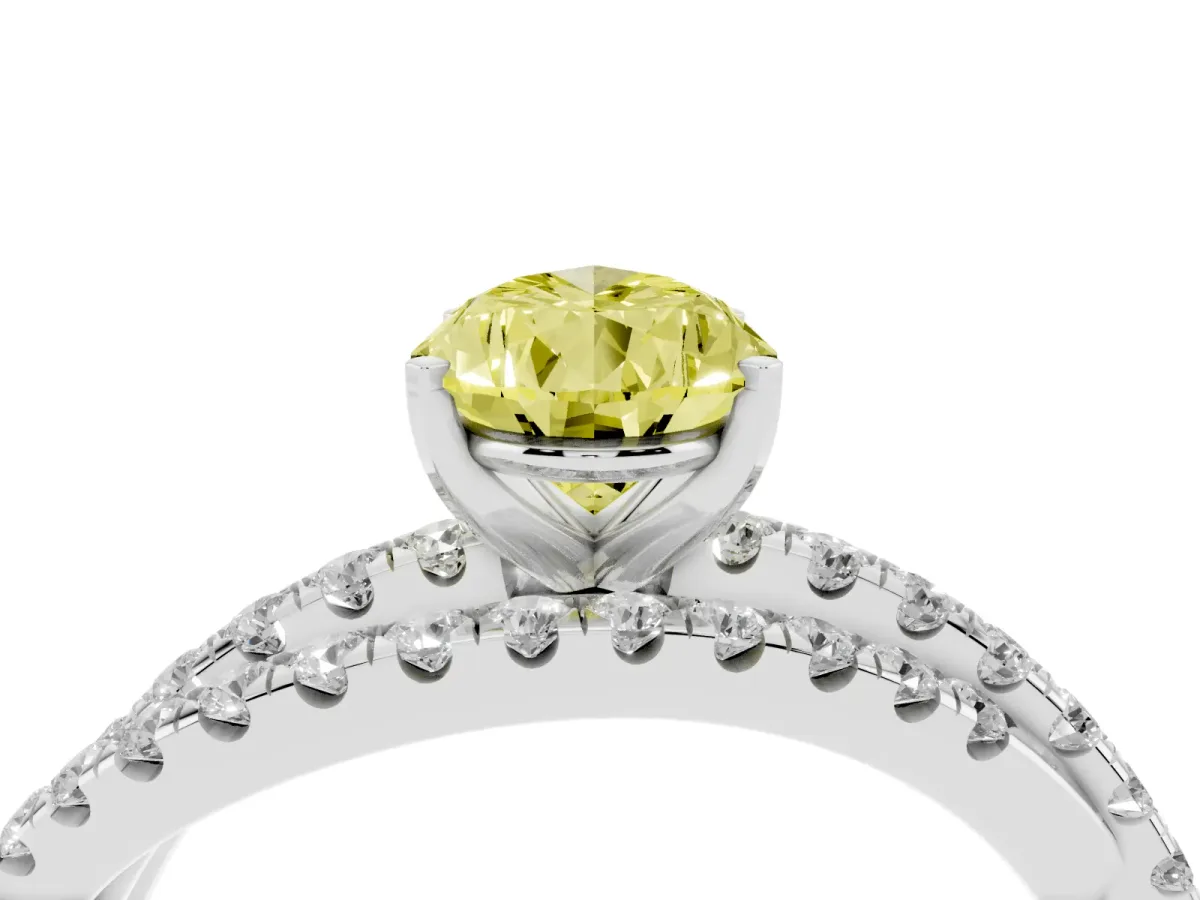 Fancy Yellow Pear Cut Solitaire Twist Band with Pavé Setting and Four-Prong Setting Silver