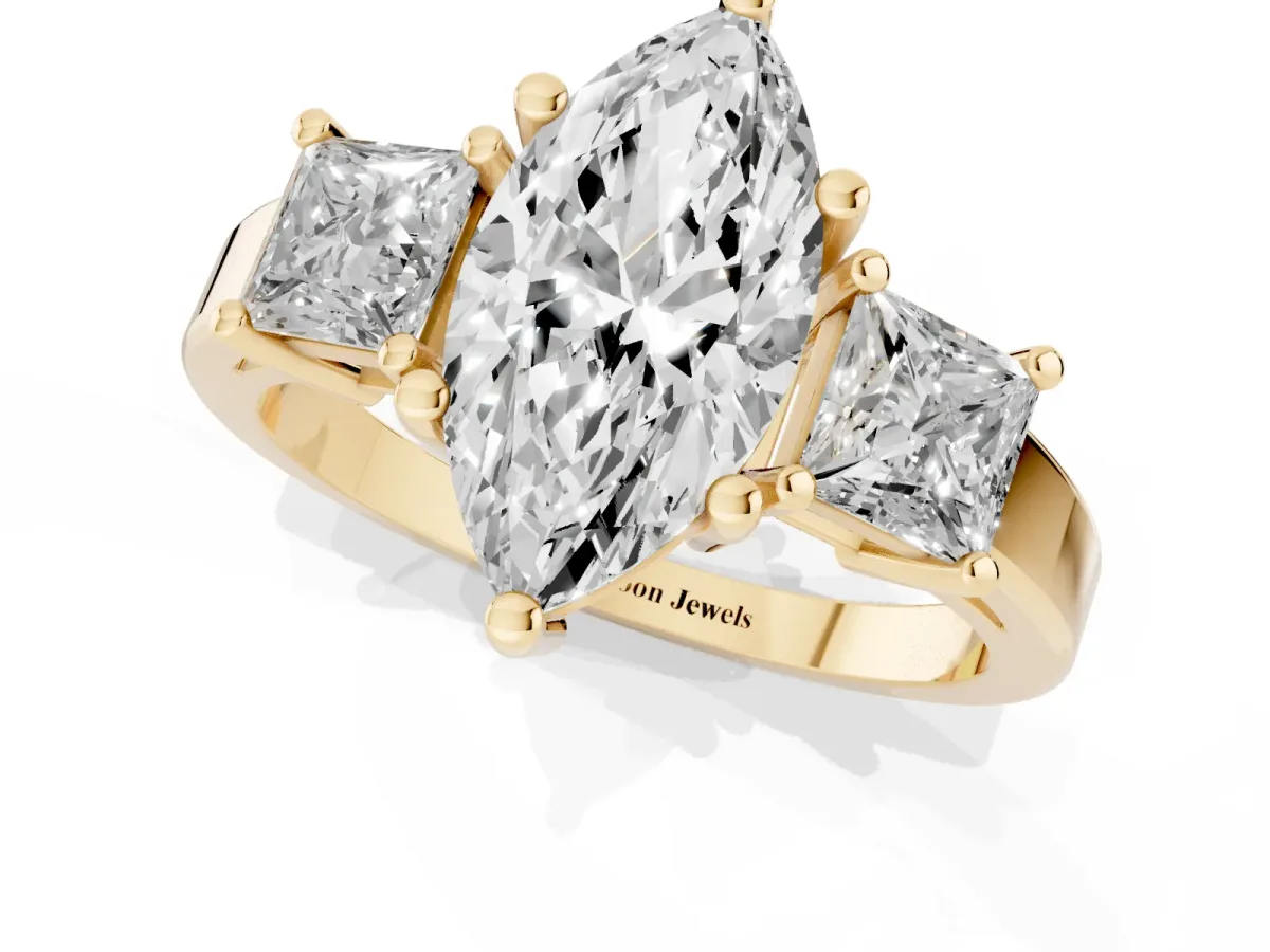 Three-Stone Marquise Cut Cut Solitaire Ring with Prong Setting Yellow gold