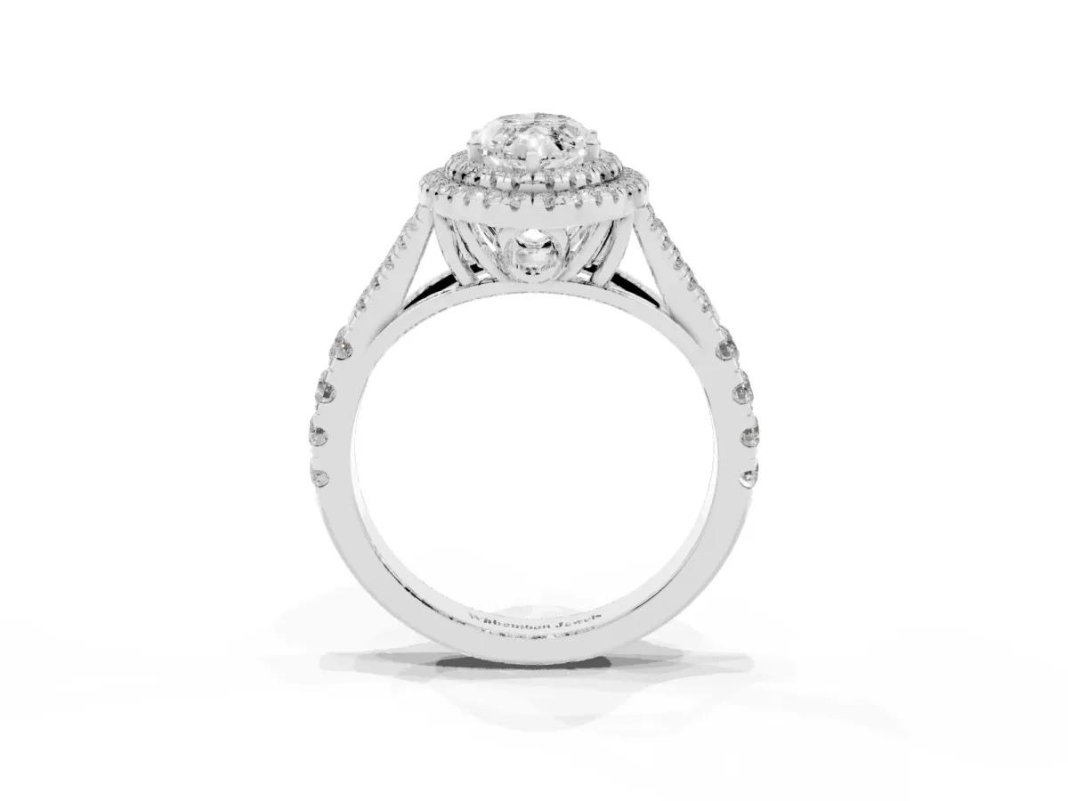 Double Halo Marquise Cut Diamond Split Shank Engagement Ring with Four-Prong Setting Silver