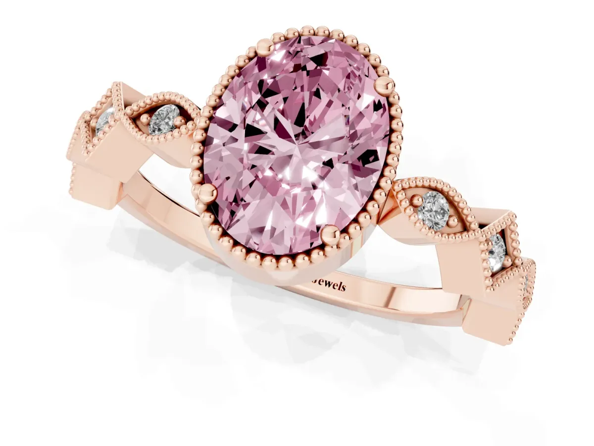Fancy Pink Oval Cut Milgrain Marquise Diamond Twist Band Ring Rose gold