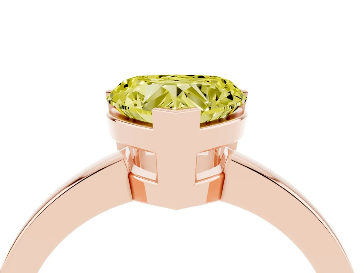 Fancy Yellow Heart Cut Cut Solitaire Ring with Four-Prong Setting and Classic Band Rose gold