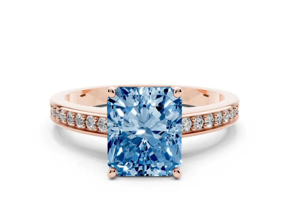 Fancy Blue Radiant Cut Solitaire Pavé Band Prong Setting Ring Rose gold