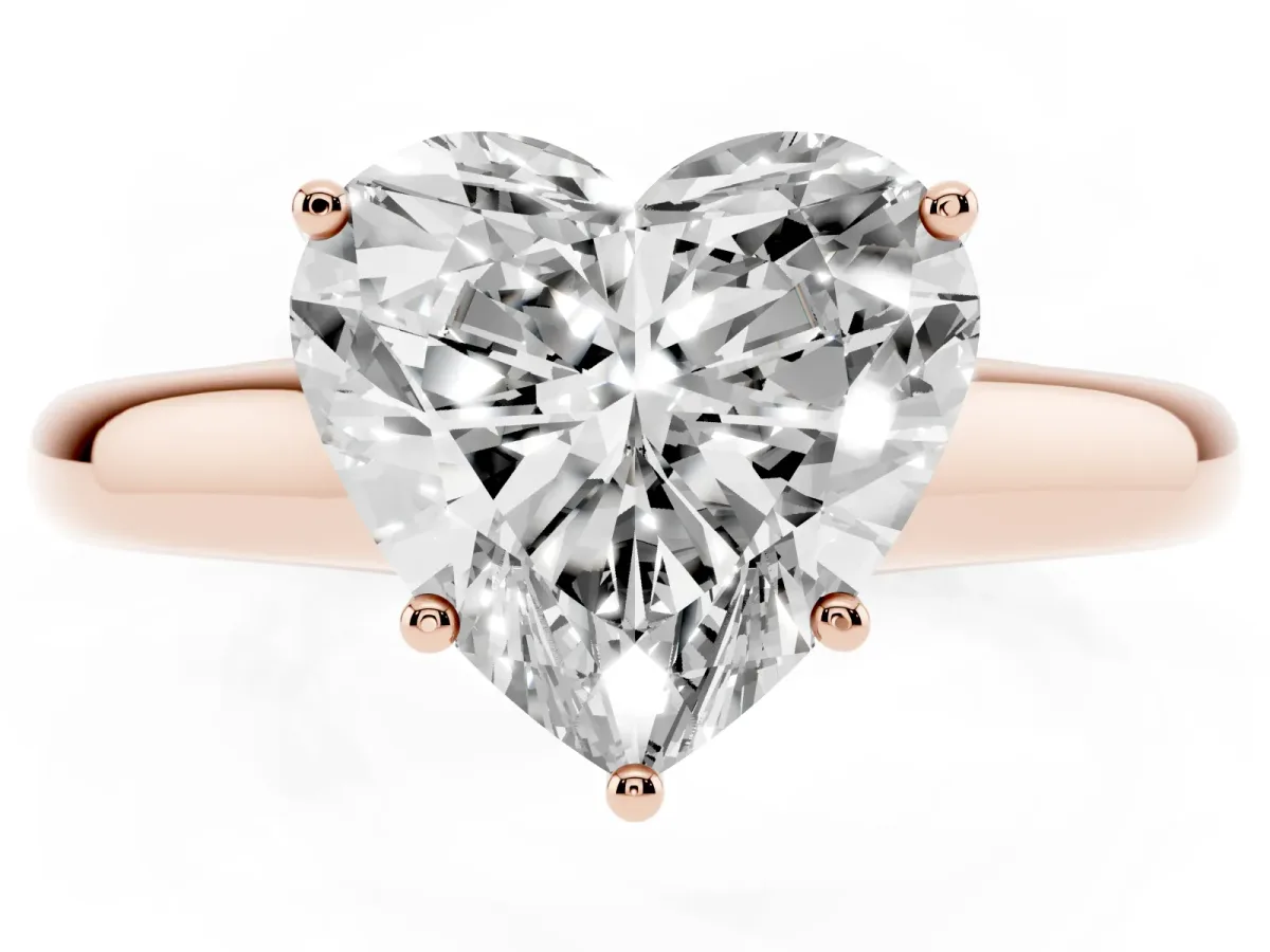 Heart Cut Cut Diamond Solitaire Engagement Ring with Tapered Plain Band and Four-Prong Setting Rose gold