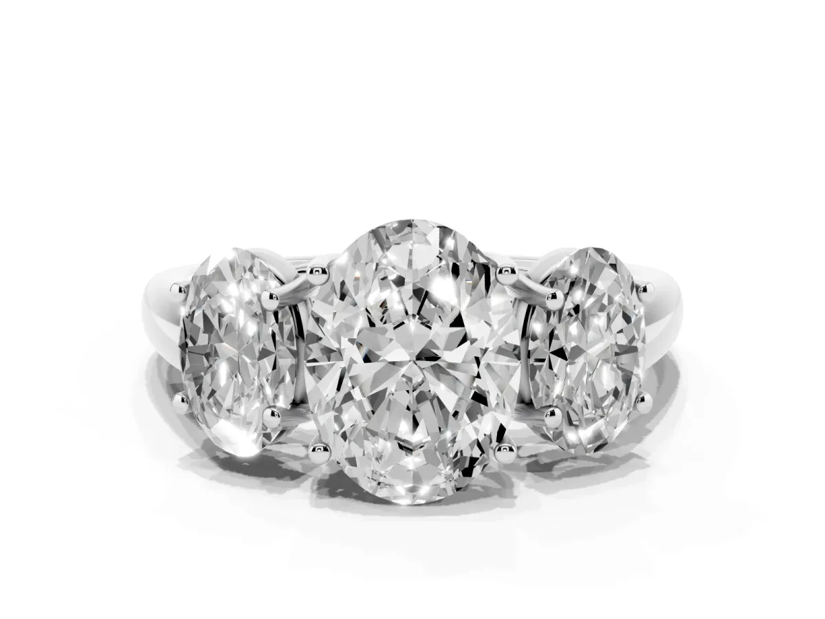 Three-Stone Oval Cut Diamond Engagement Ring with Prong Setting White gold