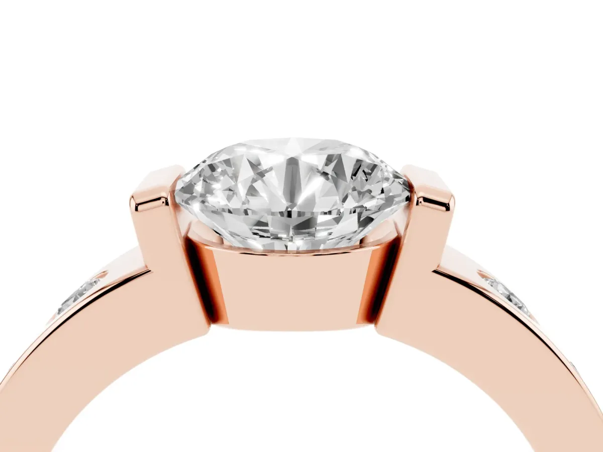 Round Cut Brilliant Channel-Set Diamond Ring with Bezel Prong Setting Rose gold