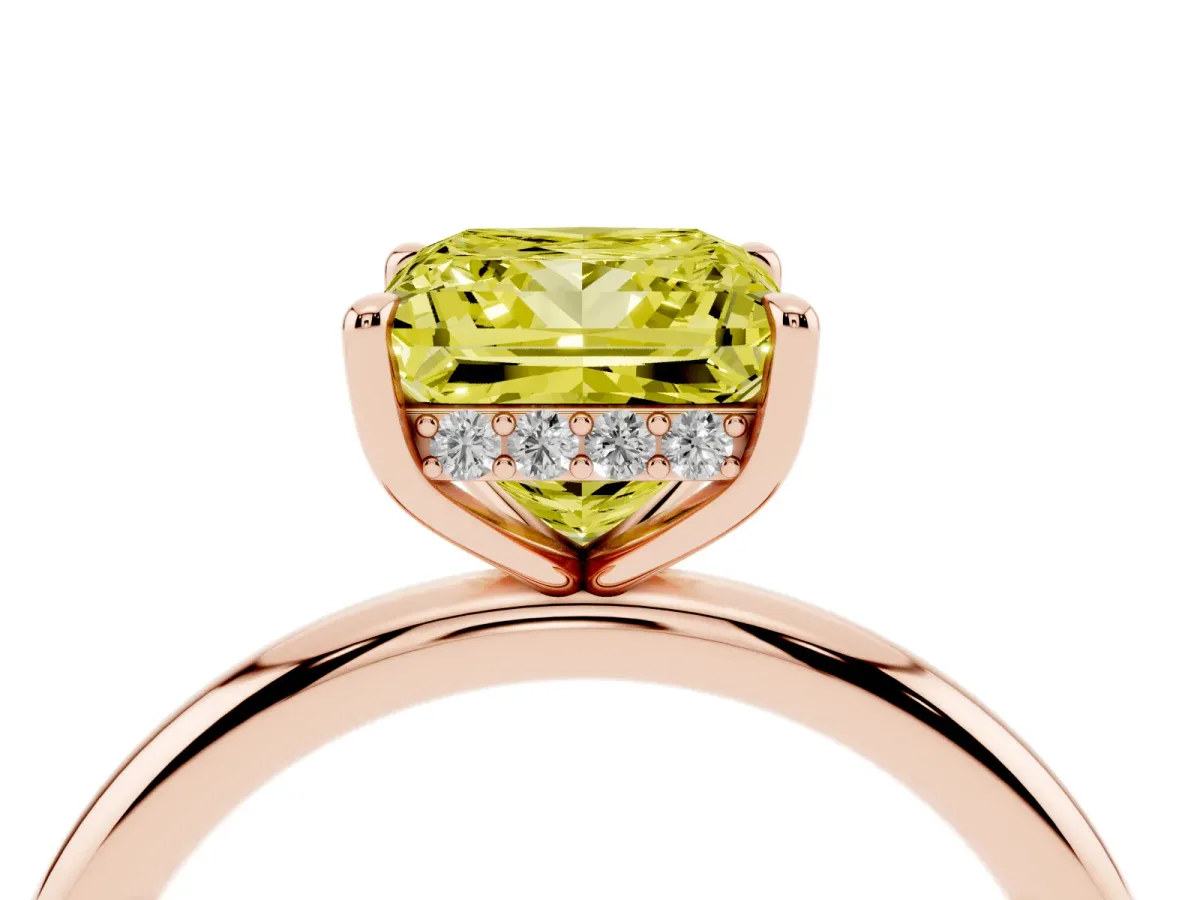 Fancy Yellow Princess Cut Diamond Solitaire Ring with Thin Band and Four-Prong Setting Rose gold