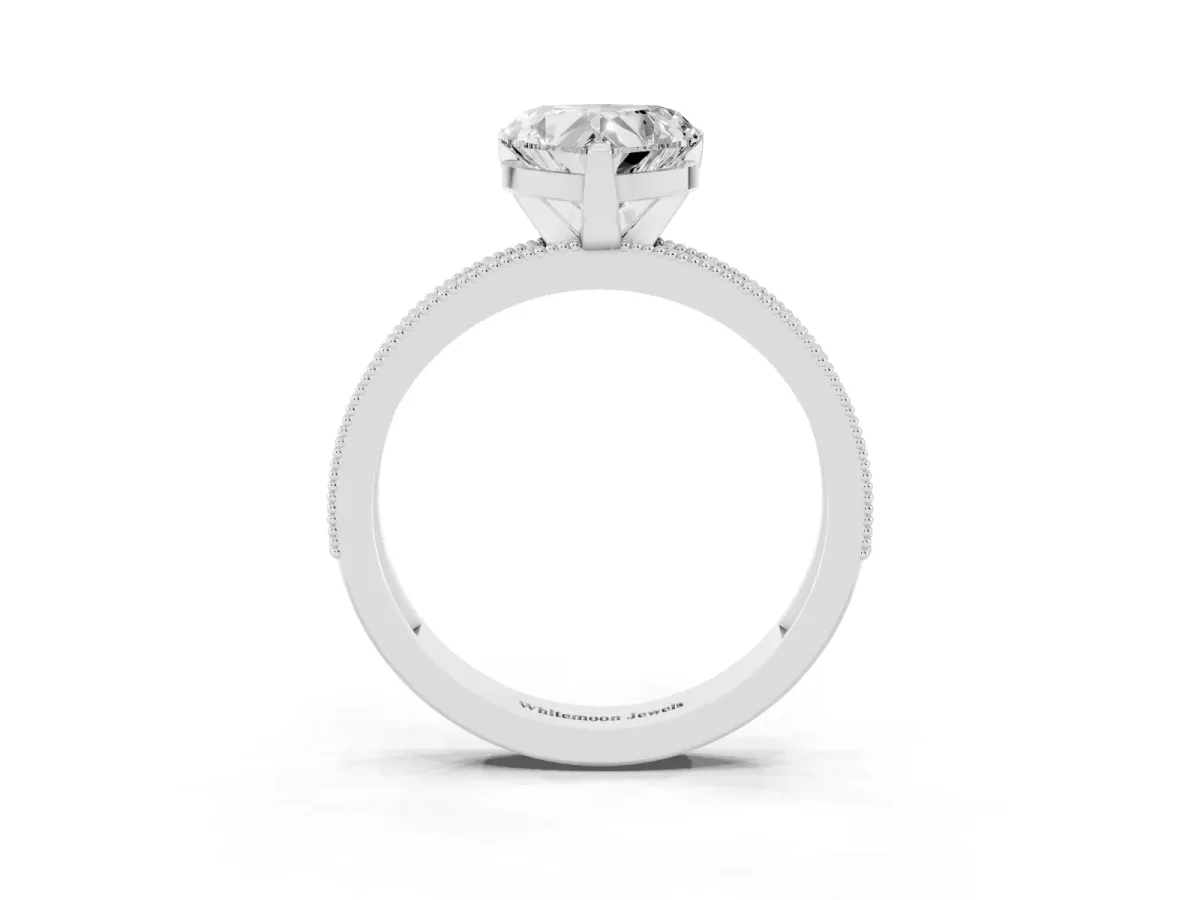 Heart Cut Diamond Milgrain Pavé Engagement Ring with Four-Prong Setting Platinum