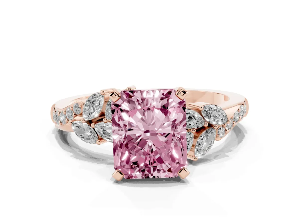 Fancy Pink Radiant Cut Solitaire Marquise Twist Band with Six-Prong Setting Rose gold