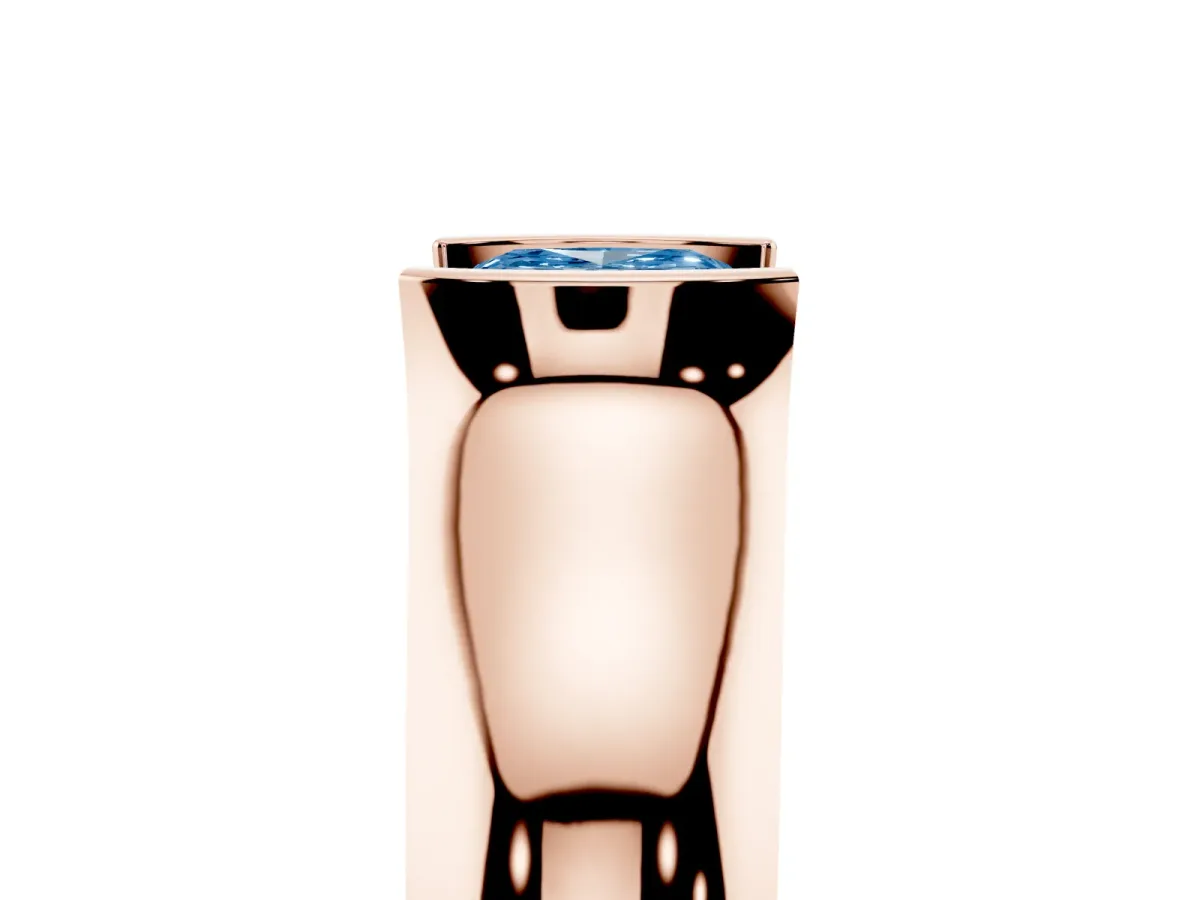 Fancy Blue Cushion Cut Solitaire Bezel Set Diamond Ring with Wide Band Rose gold