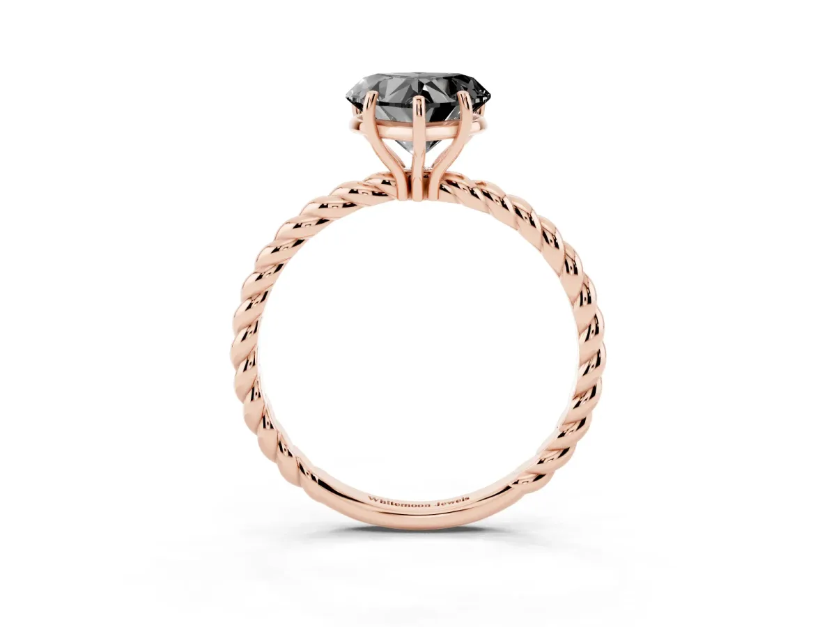 Fancy Black Heart Cut Solitaire Twisted Band 4-Prong Ring Rose gold