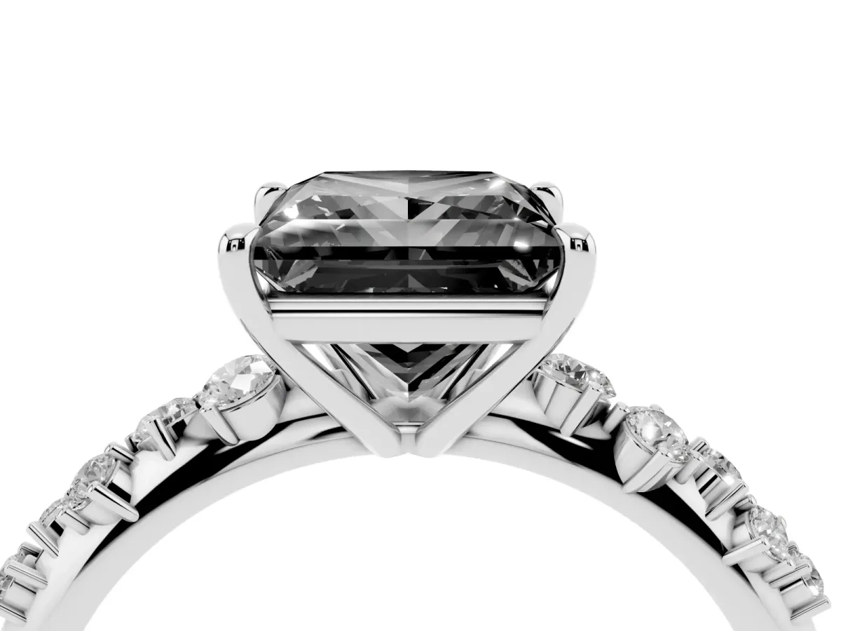 Fancy Black Princess Cut Diamond Cluster Side Stone Solitaire Ring with Prong Setting Silver