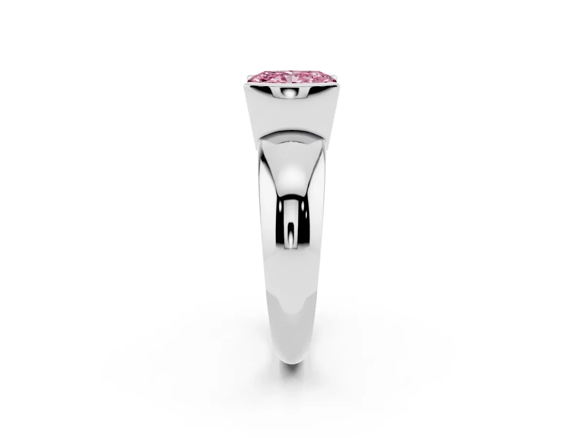 Fancy Pink Radiant Cut Solitaire Tension Set Diamond Ring with Wide Band Silver