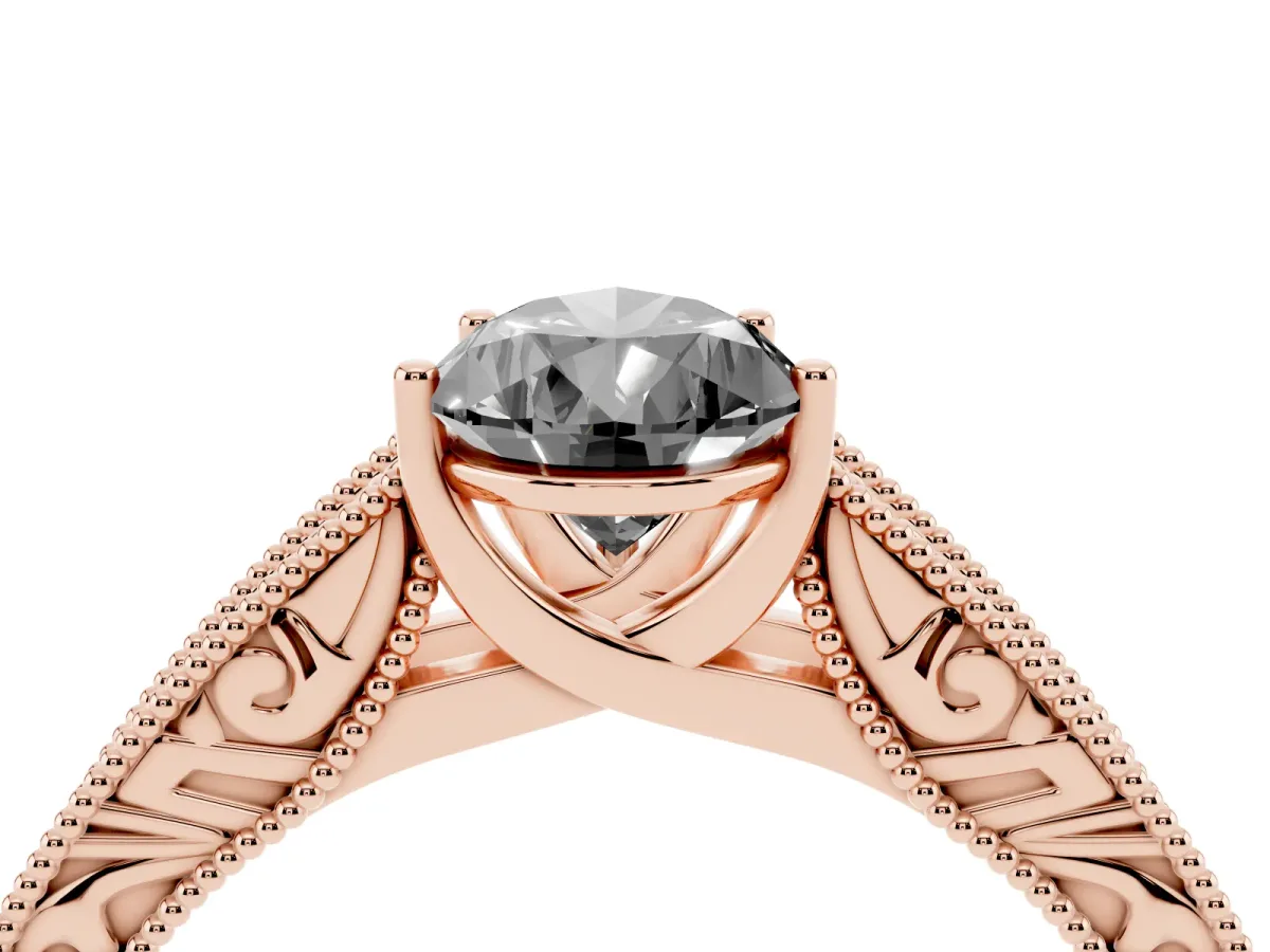 Fancy Black Pear Cut Diamond Solitaire Ring with Engraved Band and Four-Prong Setting Rose gold