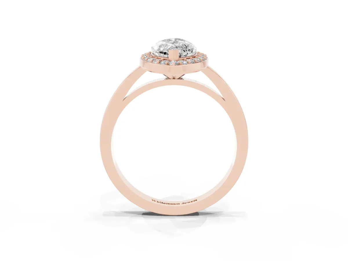 Marquise Cut Halo Diamond Ring with Solitaire Band and Prong Setting Rose gold
