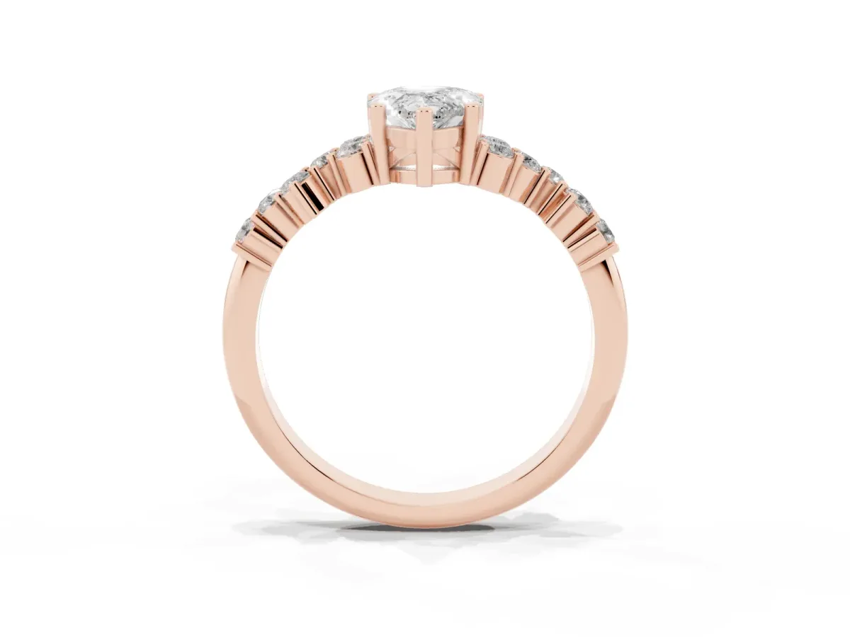 Pear Cut Diamond Scattered Round Accent Ring with Prong Setting Rose gold