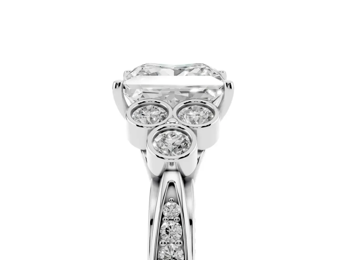 Princess Cut Cut Diamond Engagement Ring with Bezel Set Round Side Stones and Prong Setting Platinum