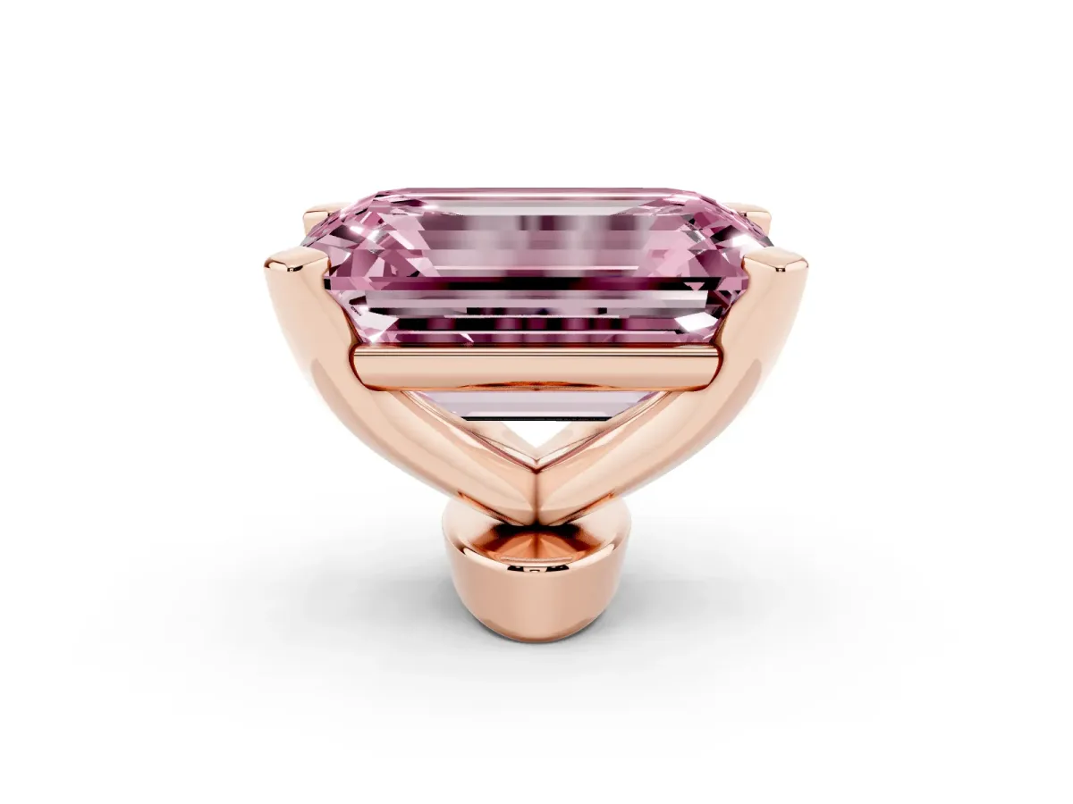 Fancy Pink Emerald Cut Diamond Solitaire Ring with Prong Setting and Classic Band Rose gold