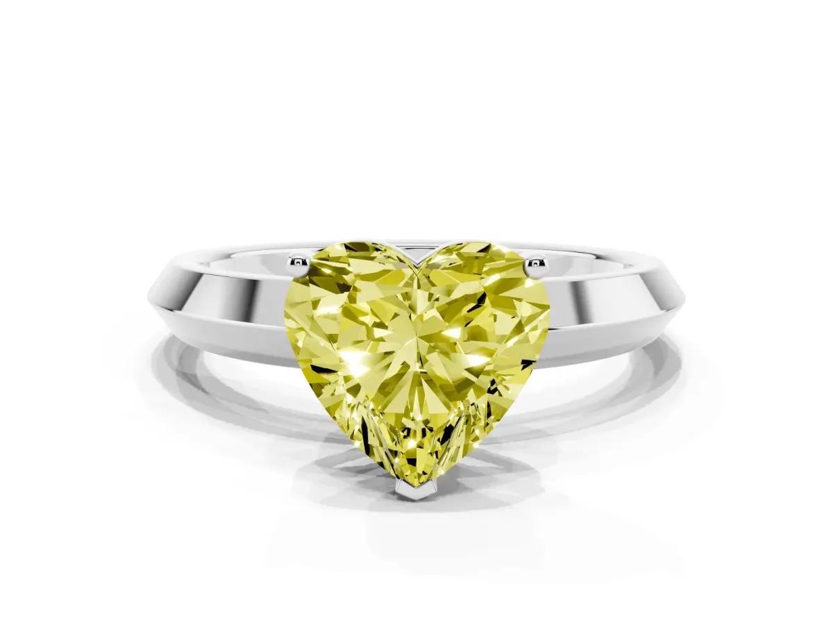 Fancy Yellow Heart Cut Cut Solitaire Engagement Ring with Flat Band and Four-Prong Setting Silver