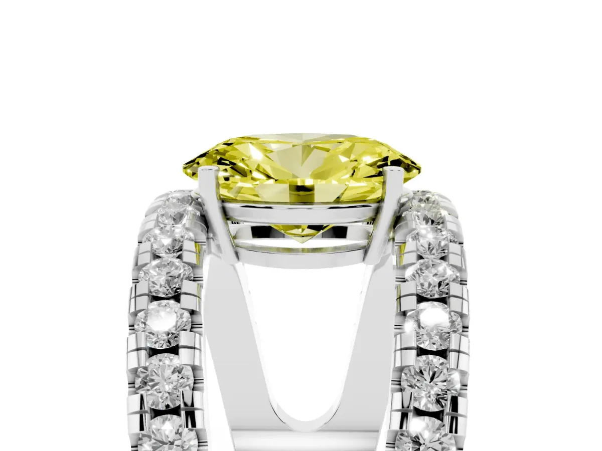 Fancy Yellow Oval Cut Solitaire Split Shank Pave Diamond Ring Silver