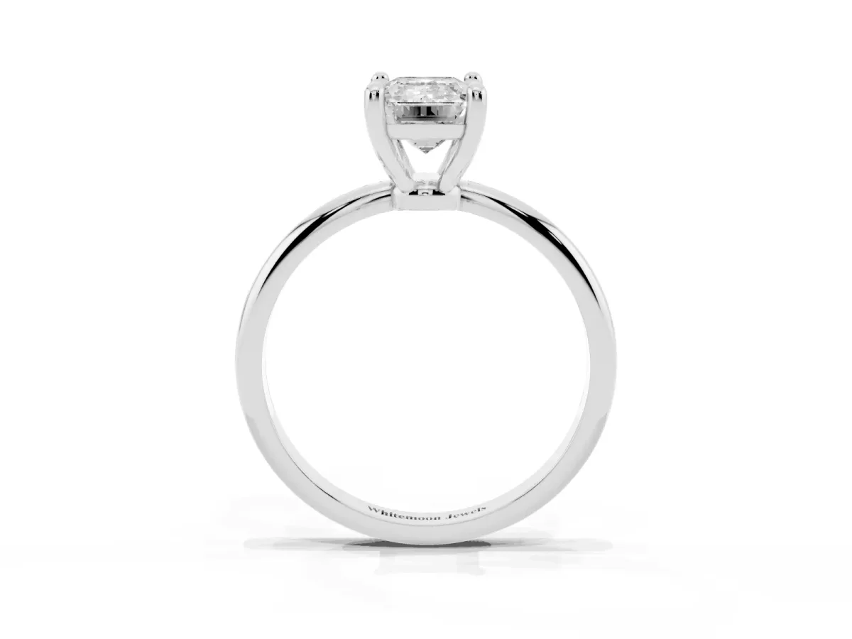 Emerald Cut Solitaire Diamond Ring with 4-Prong Setting on a Classic Band Silver