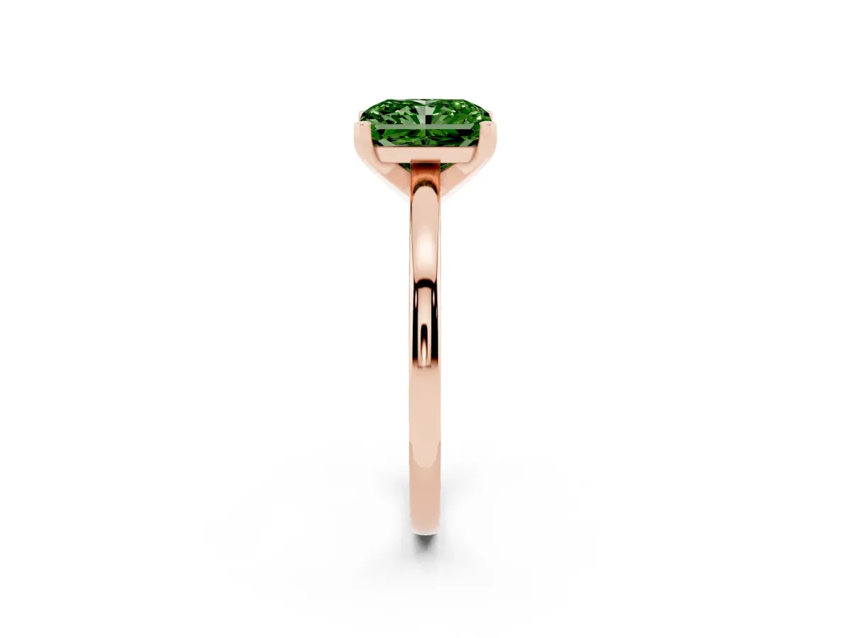 Fancy Green Radiant Cut Solitaire Diamond Engagement Ring with Four-Prong Setting on a Classic Band Rose gold