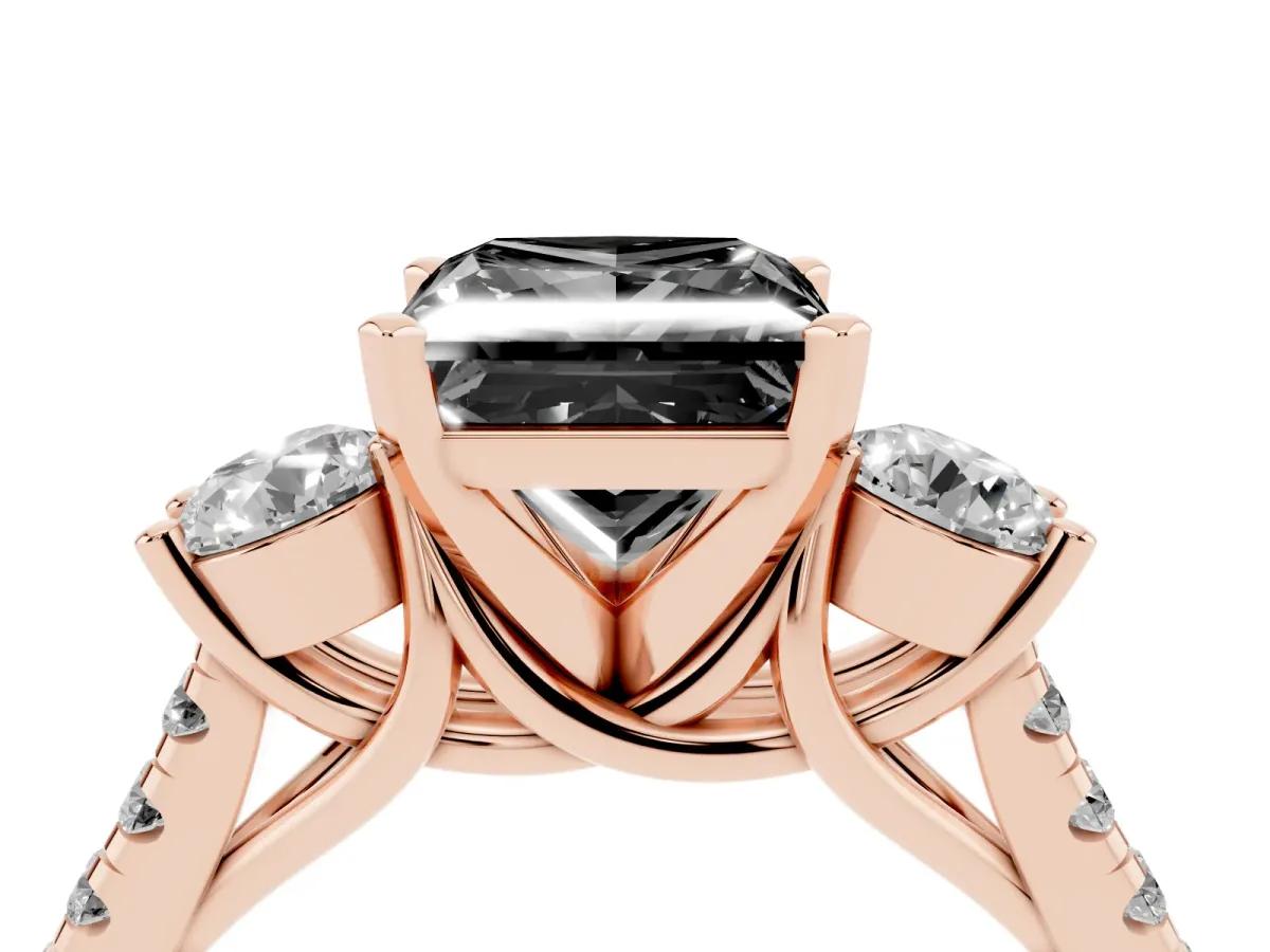 Fancy Black Three-Stone Princess Cut Diamond Pavé Band with Four-Prong Setting Rose gold