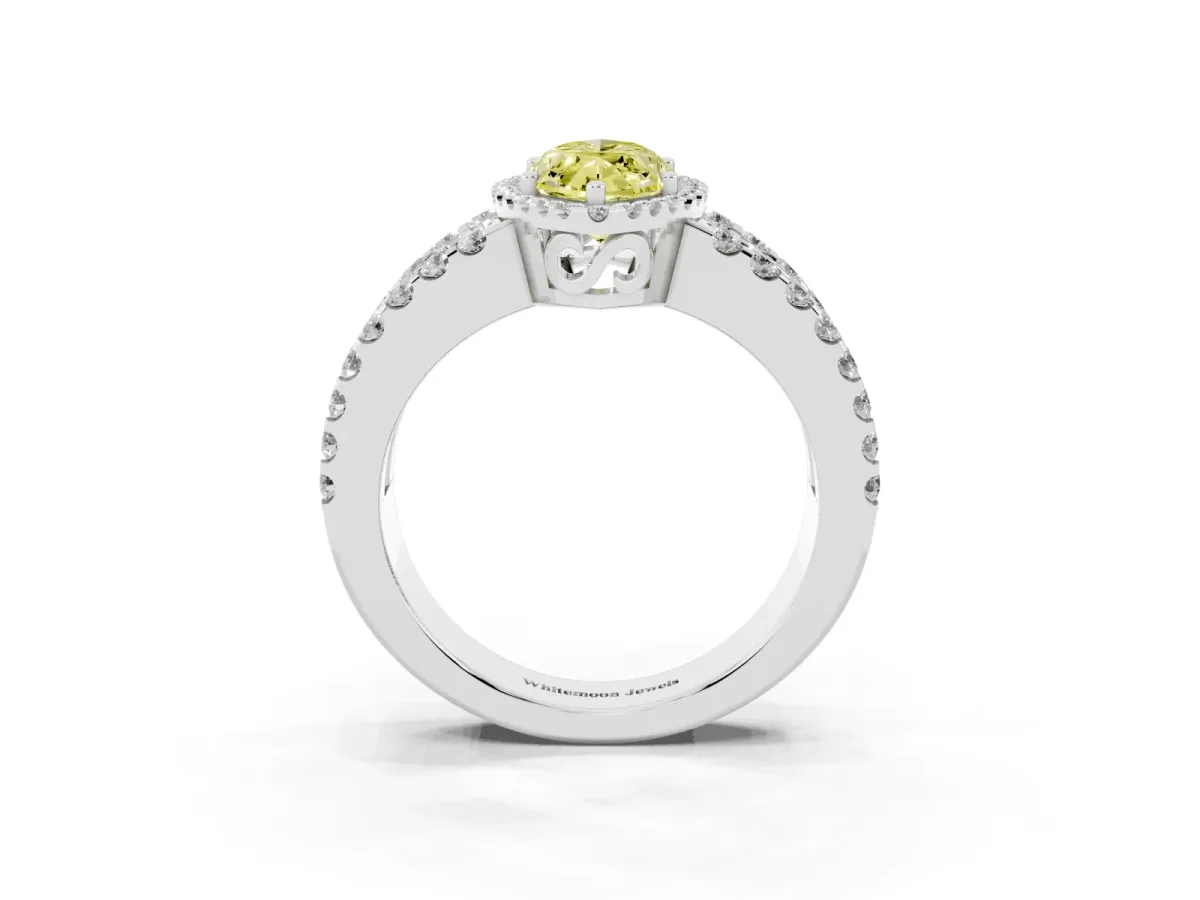 Fancy Yellow Marquise Cut Cut Halo Split Shank Diamond Ring with Four-Prong Setting Platinum