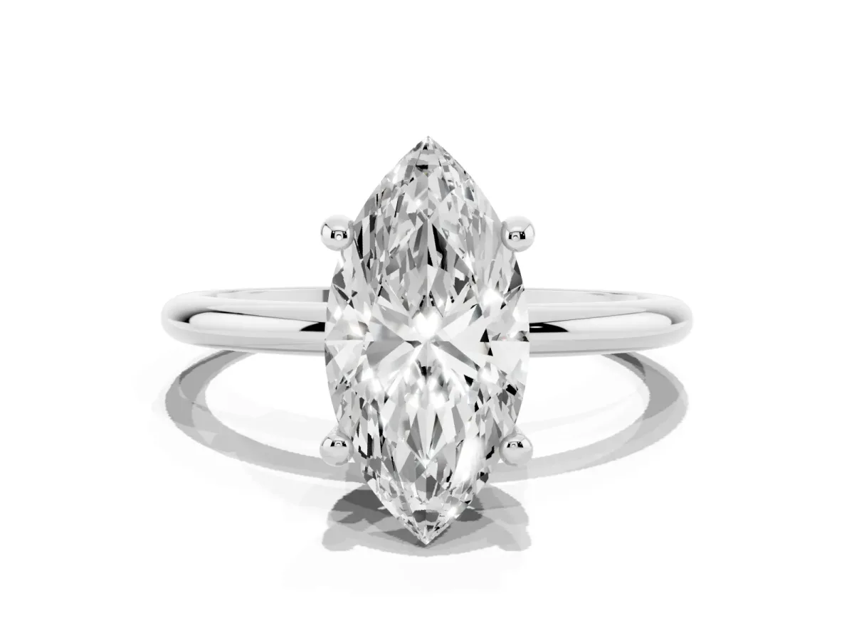 Marquise Cut Solitaire Diamond Ring with 4-Prong Setting on a Classic Band Silver