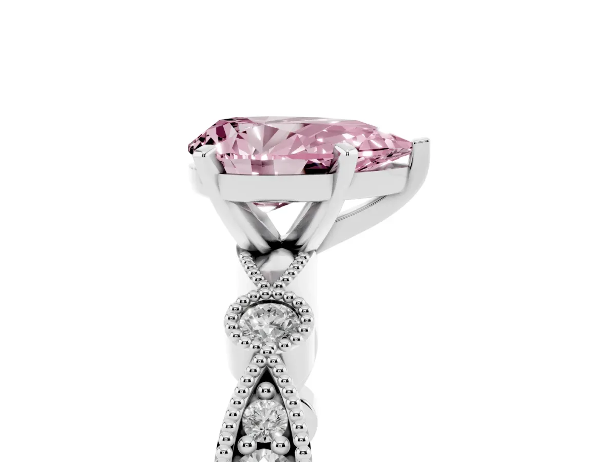 Fancy Pink Pear Cut Milgrain Bezel Diamond Engagement Ring with Solitaire Prong Setting Silver