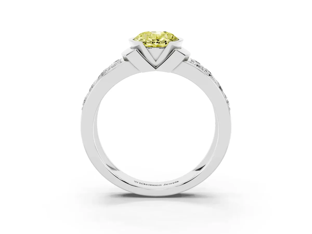 Fancy Yellow Oval Cut Brilliant Diamond Channel Set Wide Band Ring with Bezel Setting Platinum