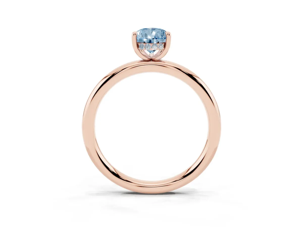 Fancy Blue Pear Cut Diamond Solitaire Ring with Thin Band and Four-Prong Setting Rose gold