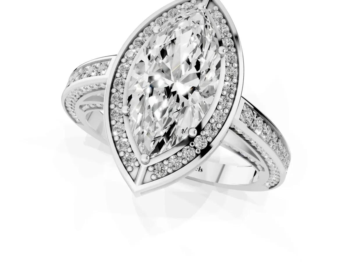 Marquise Cut Cut Halo Pave Split Shank Prong Setting Ring Platinum