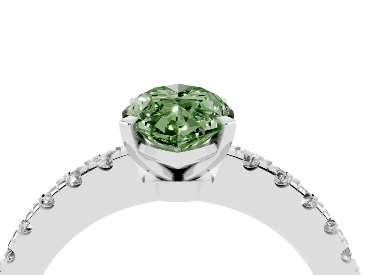 Fancy Green Marquise Cut Solitaire Diamond with Pavé Band and Four-Prong Setting White gold