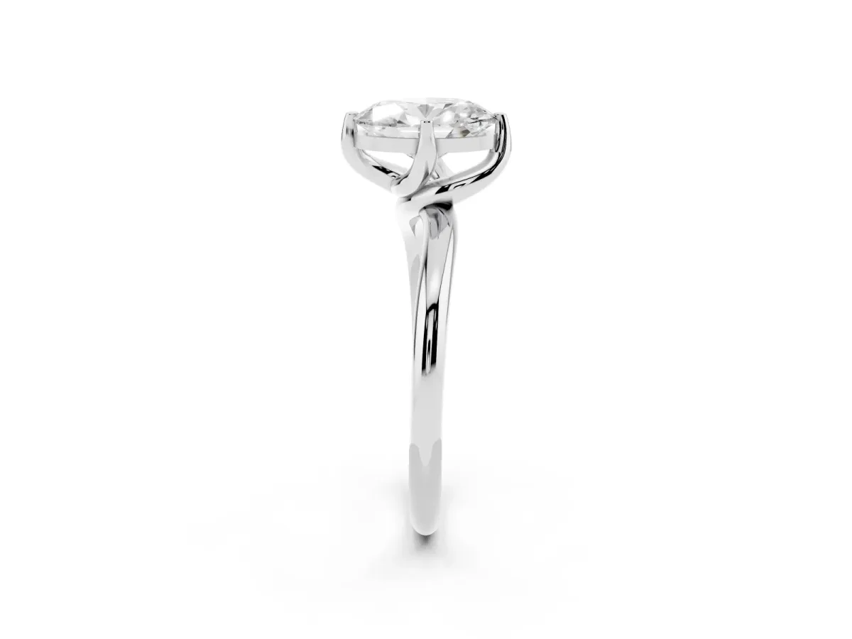 Oval Cut Diamond Solitaire Engagement Ring with Four-Prong Setting and Classic Band Silver