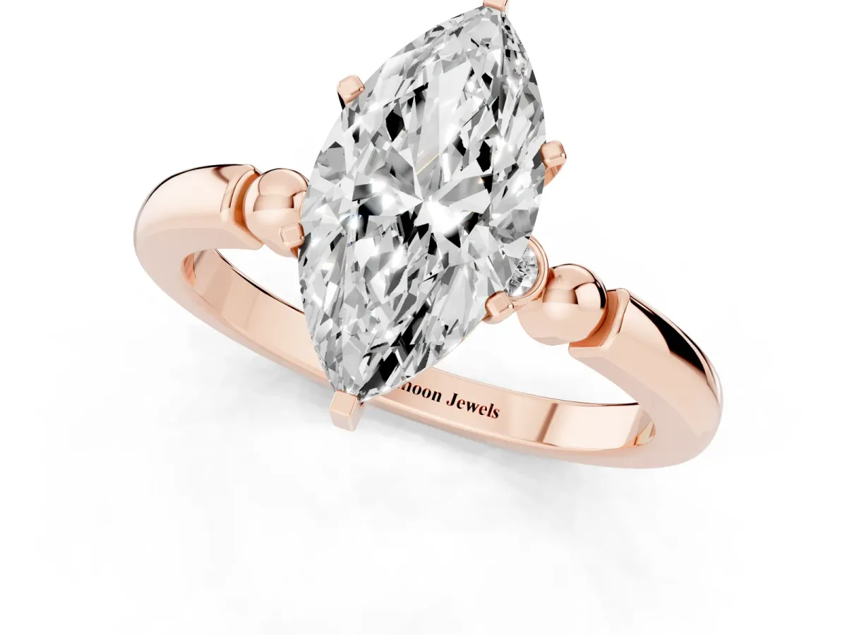 Marquise Cut Solitaire Beaded Band with Four-Prong Setting Rose gold