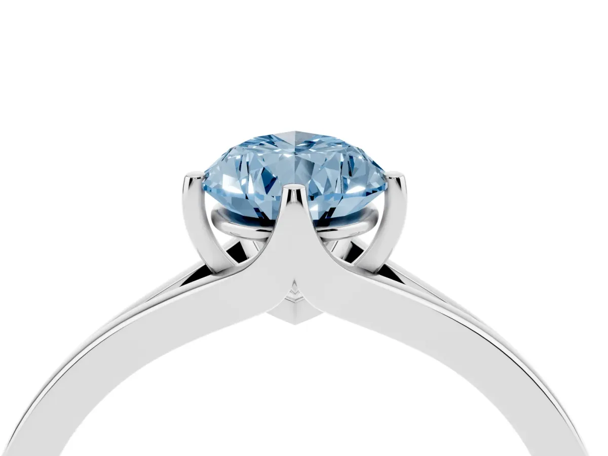 Fancy Blue Pear Cut Solitaire Diamond Ring with Six-Prong Setting and Tapered Band Platinum