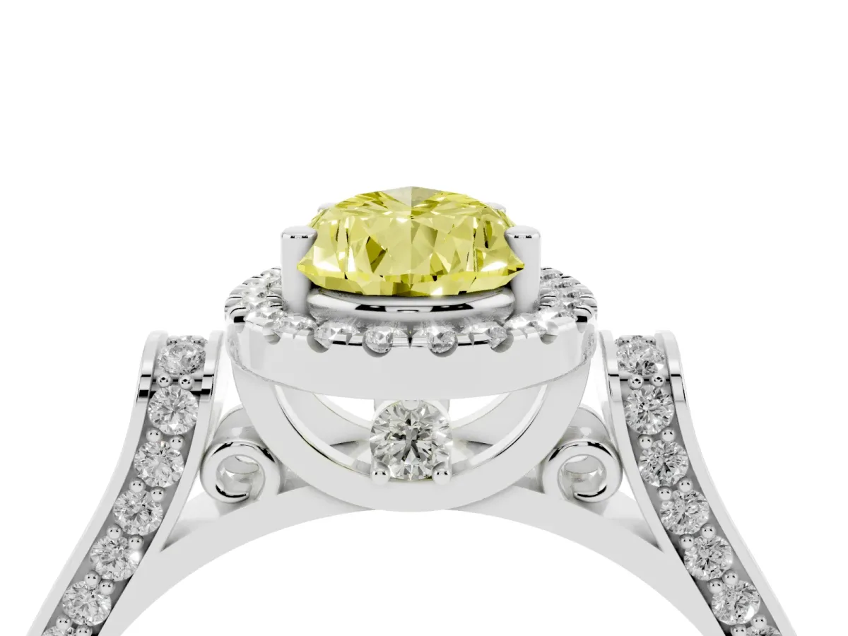 Fancy Yellow Pear Cut Halo Pave Split Shank Prong Setting Ring Silver