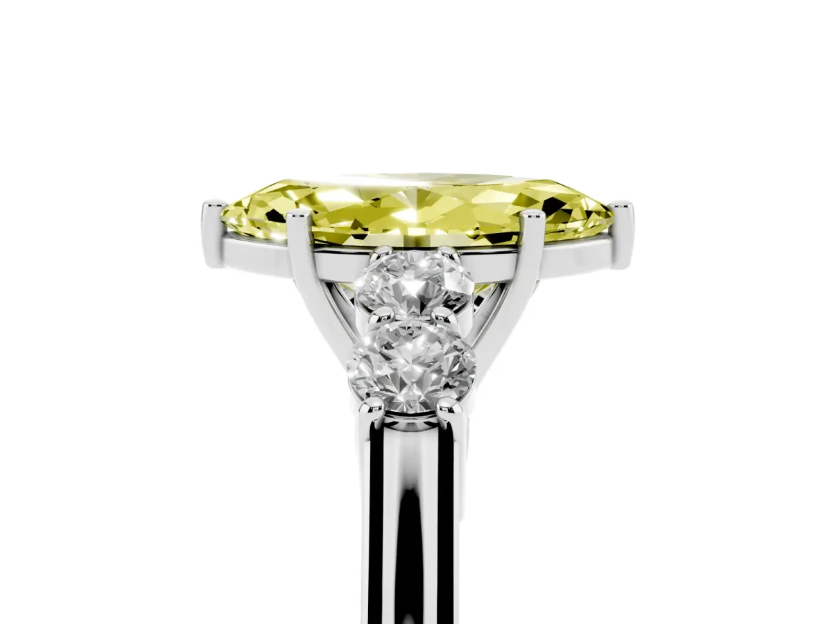 Fancy Yellow Marquise Cut Cut Diamond Five-Stone Prong Set White Gold Ring Silver