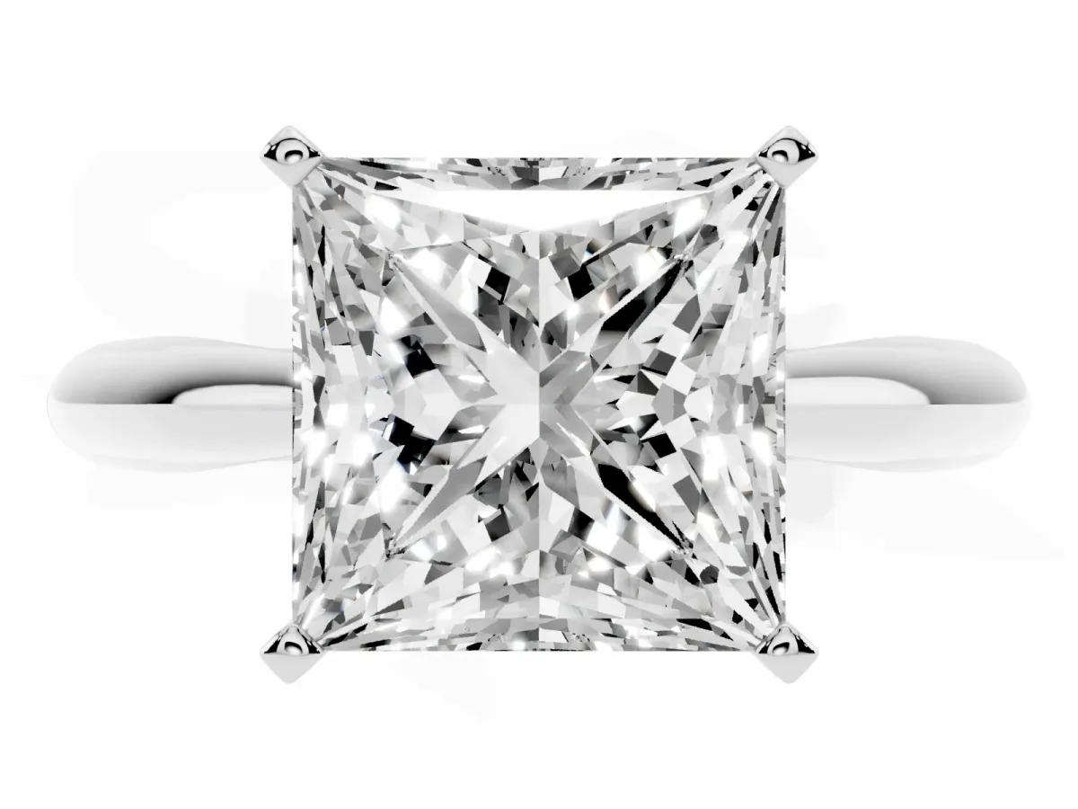 Princess Cut Diamond Solitaire Engagement Ring with Cathedral Setting and Four-Prong Mount Platinum