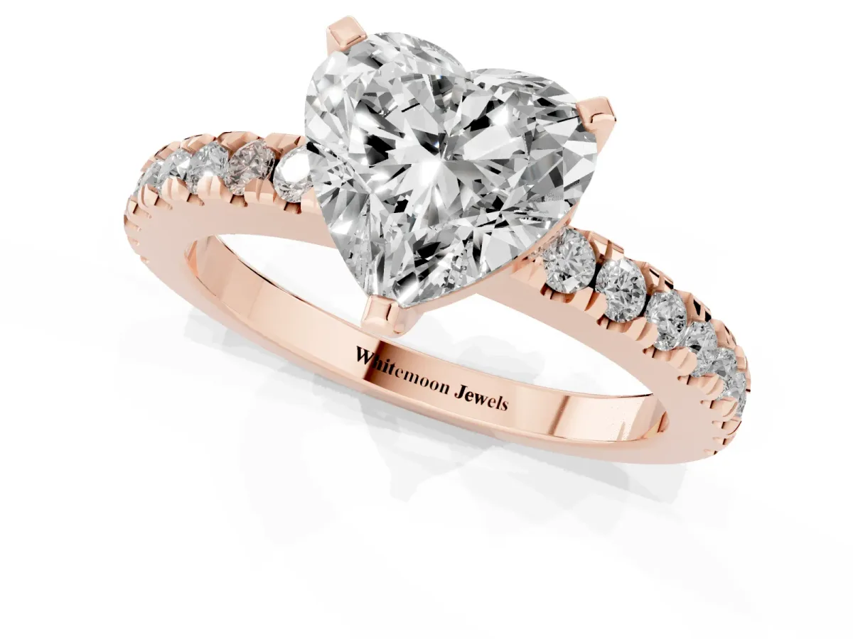 Heart Cut Solitaire Diamond with Pavé Band and Four-Prong Setting Rose gold