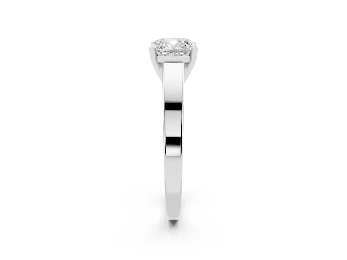 Cushion Cut Solitaire Engagement Ring with Four-Prong Setting and Tapered Band Platinum