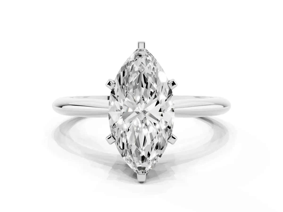 Marquise Cut Cut Solitaire Ring with Four-Prong Setting on a Classic Band Silver