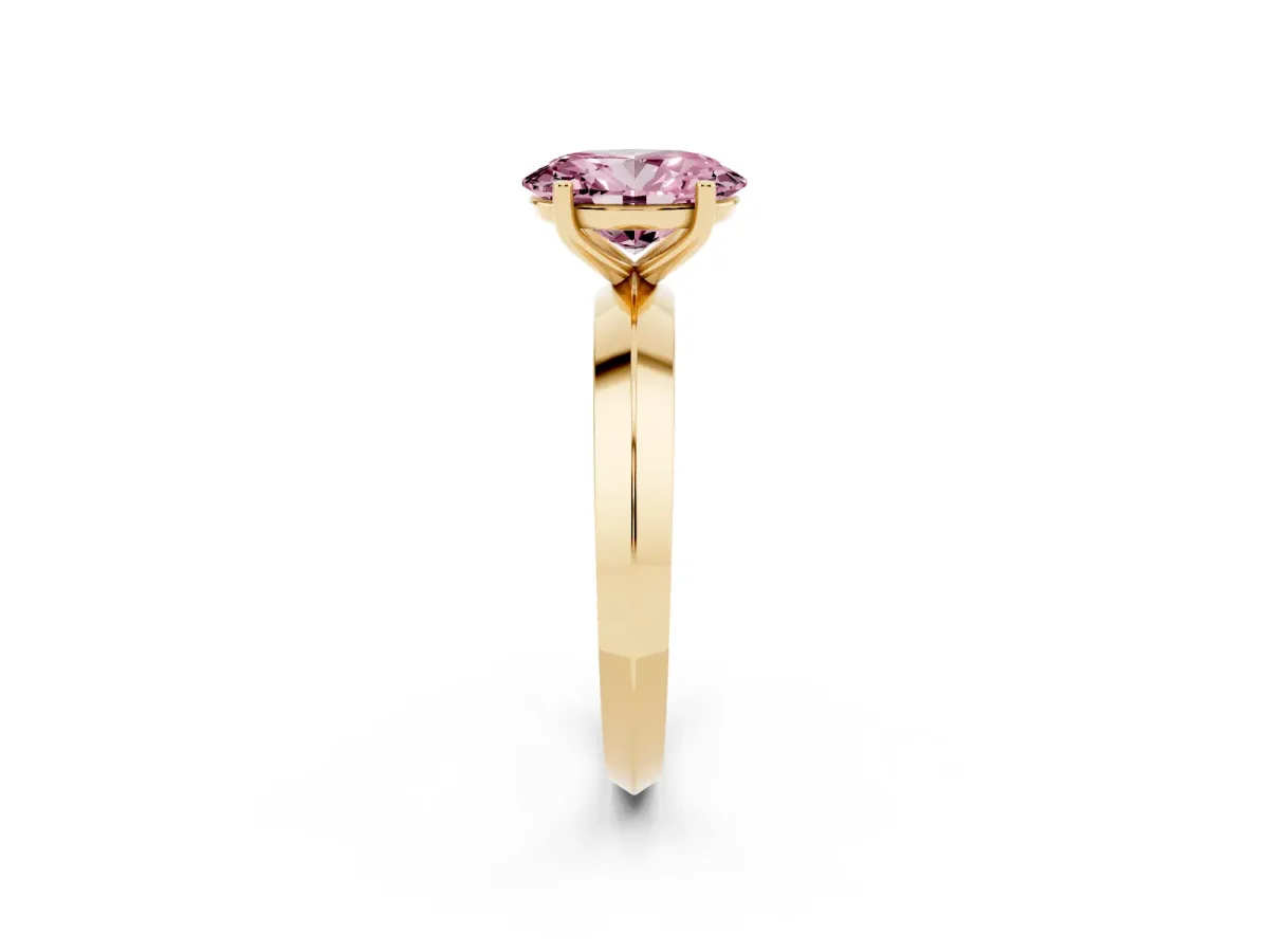 Fancy Pink Oval Cut Cut Solitaire Engagement Ring with Flat Band and Four-Prong Setting Yellow gold